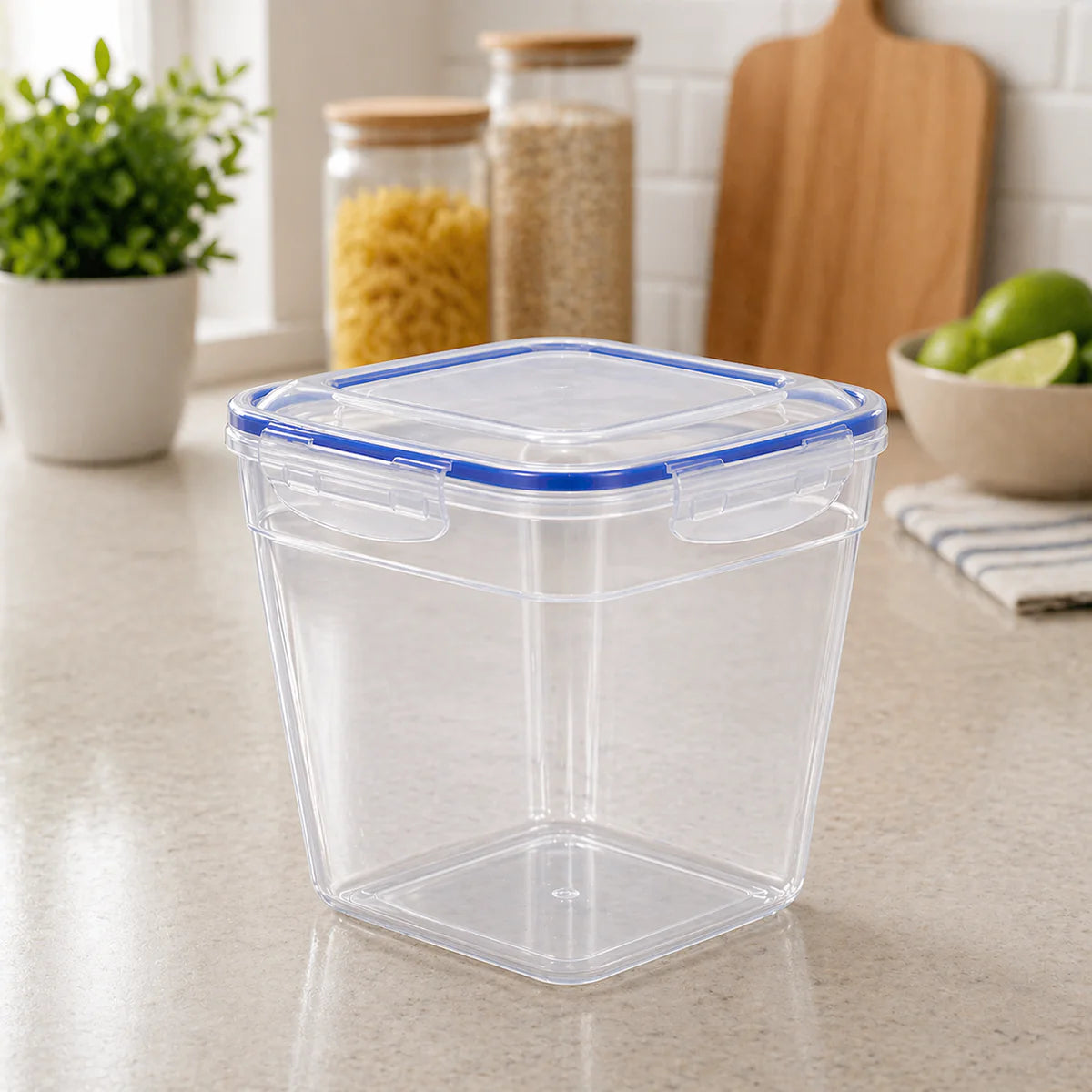 (LLEGANDO 7 DE AGOSTO) Recipiente Envase Hermético Cuadrado de Plástico 1075 ml | Contenedor para Alimentos con Tapa de Cierre Seguro | 11.5 × 13.5 cm | 30322