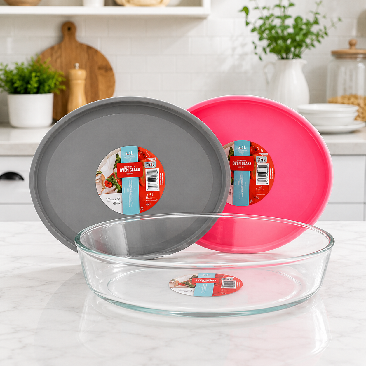 (LLEGANDO 3 DE JULIO) Fuente para Hornear de Vidrio Marinex 2.4 L (2.5 Qt) con Tapa Plástica | Refractaria Redonda GD16345259N Envase de Vidrio.