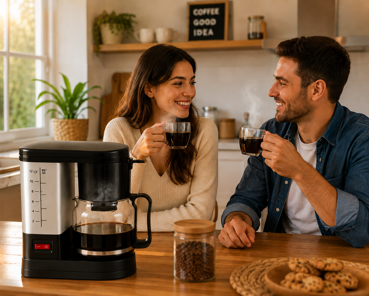 Cafetera Eléctrica de 12 Tazas en Color Blanco y Negro Homestar CM-02