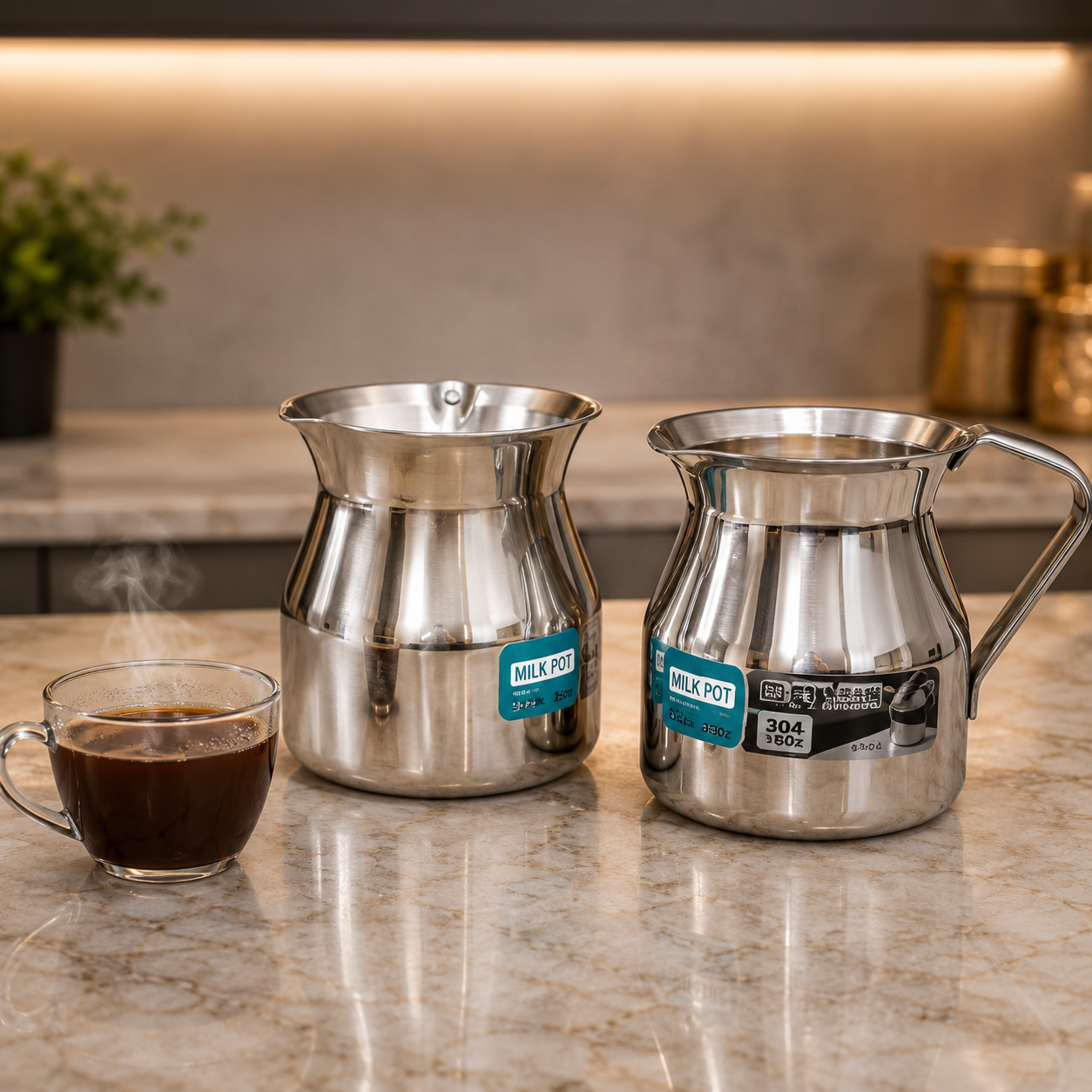 (LLEGANDO 7 DE AGOSTO) Jarra Lechera de Acero Inoxidable 2 Litros | Milk Pot para Café, Leche y Espumar | Chocolatera |LHC-9867