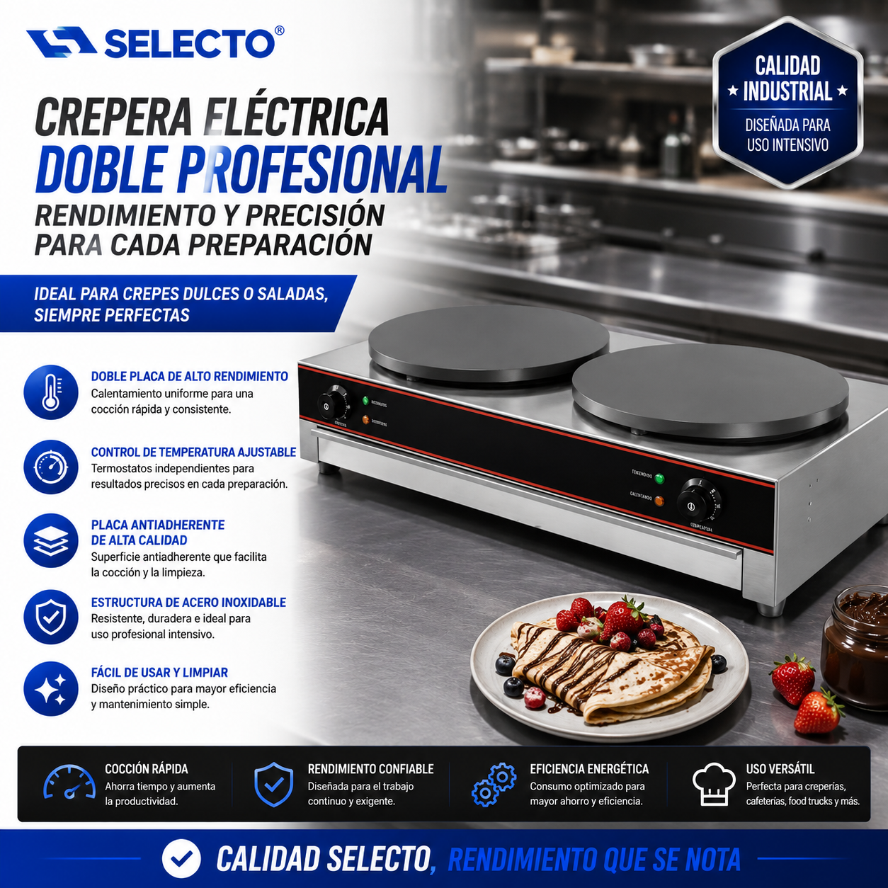 Máquina para Hacer Crepas Eléctrica Doble HCM-2 Creperas.