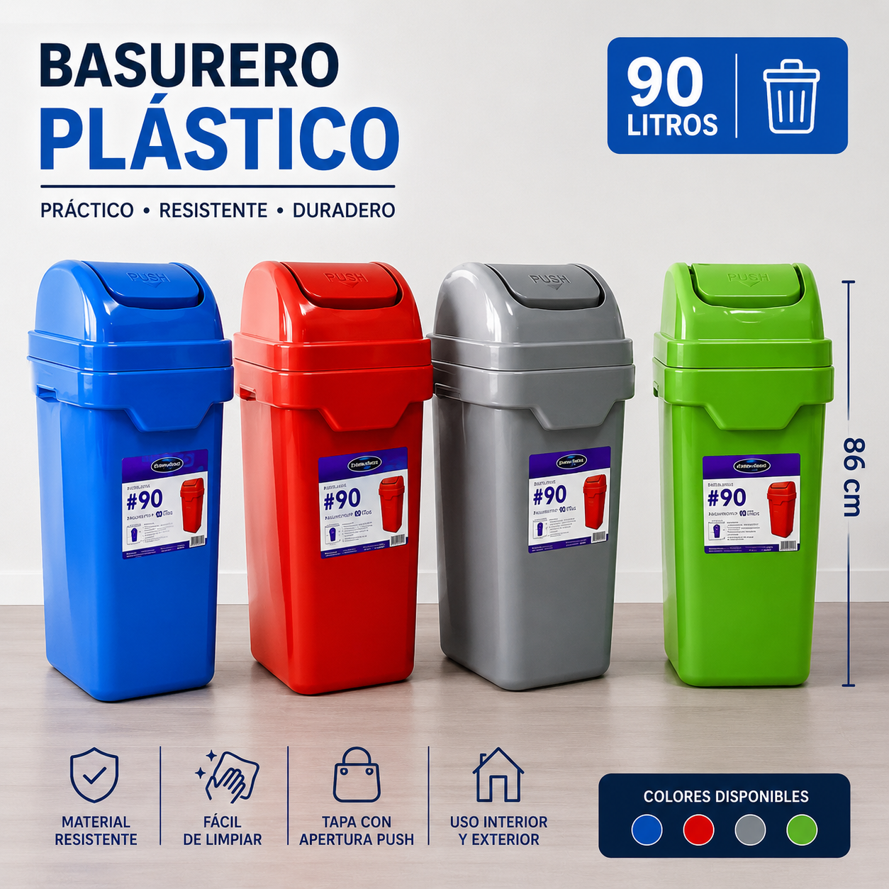 Tinaco Tanque de Basura Basurero Plástico de 90 Litros PTV-90L