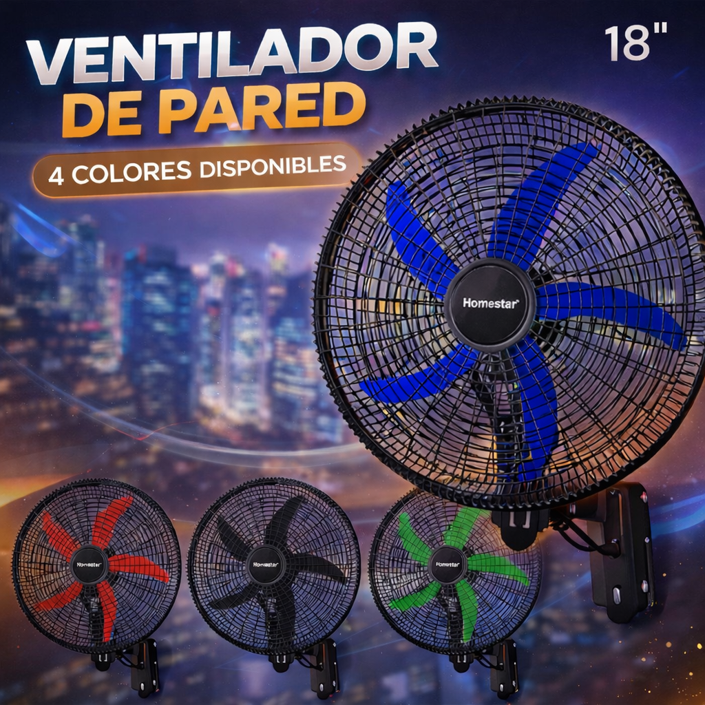Abanico de Pared 5 Aspa 18" 4 Colores Disponibles