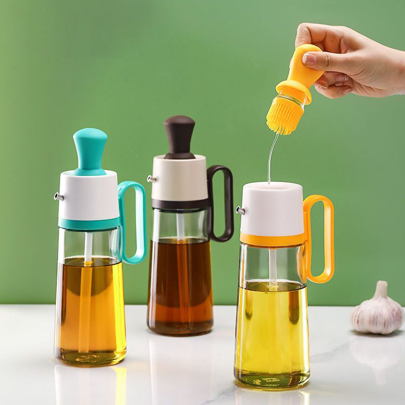 (LLEGANDO 3 DE JULIO) Aceitera y Vinagrera de Vidrio 500ml con Brocha de Silicona | Dispensador para Cocina 89666