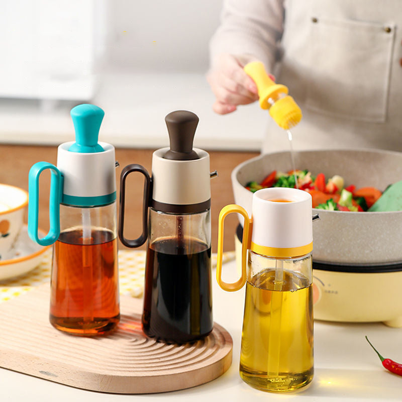 (LLEGANDO 3 DE JULIO) Aceitera y Vinagrera de Vidrio 500ml con Brocha de Silicona | Dispensador para Cocina 89666