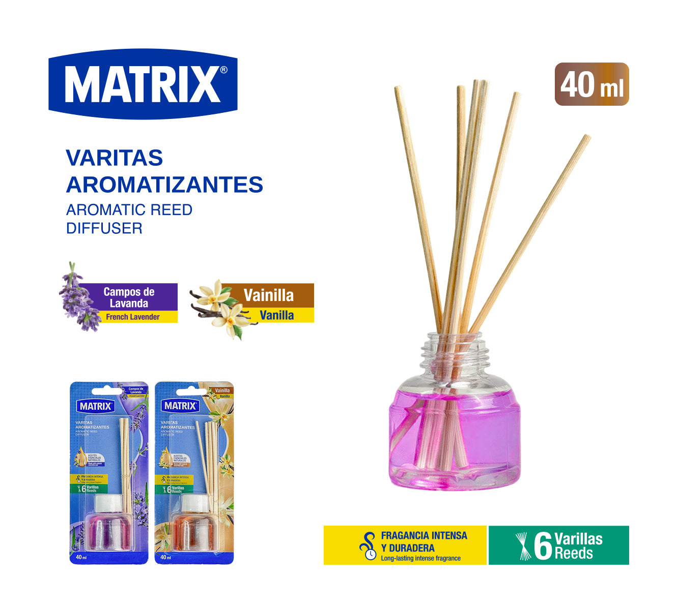 Difusor Aromático con Varillas Matrix 40 ml | 6 Varillas | DL-F023
