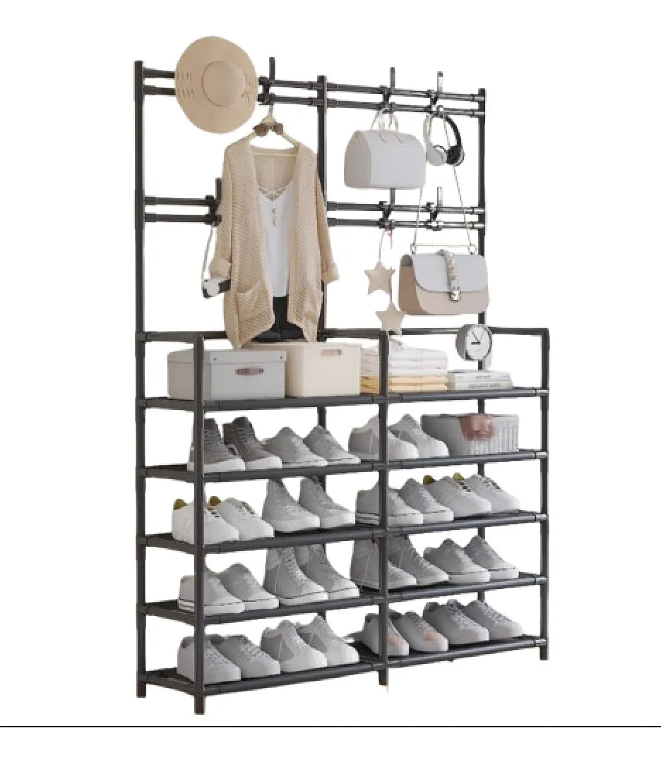 (LLEGANDO 27 DE MARZO) Perchero Tendedero de Ropa y Organizador de Zapatos Multifuncional Moderno 172x96x28cm FSK10954