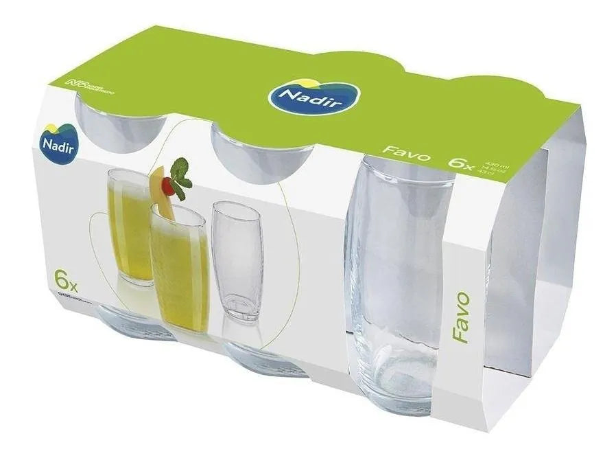 Set 6 Vasos de Vidrio Favo 430ml Nadir 76420200762849