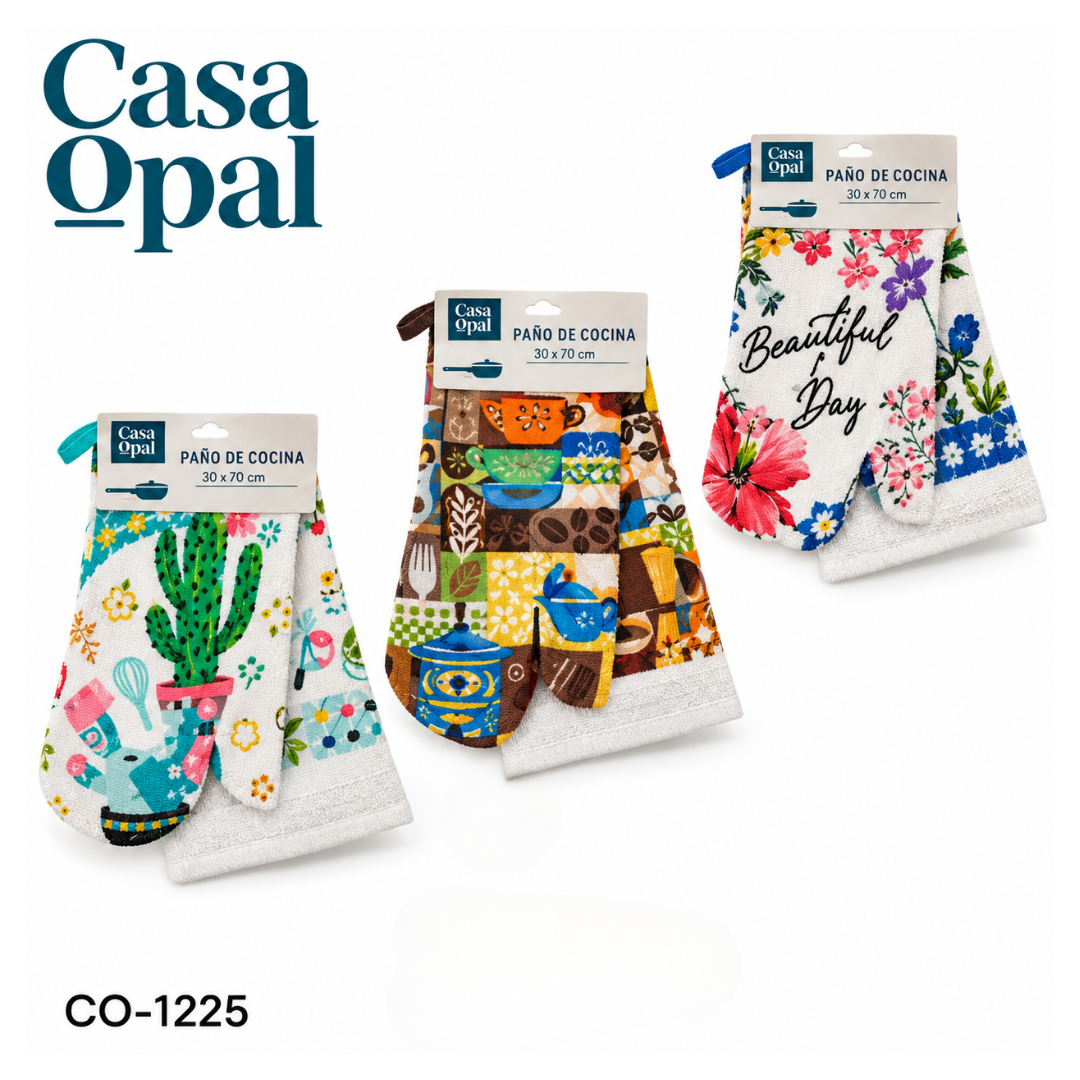 Set de Paño de Cocina y Guante de Horno 2 Piezas 30 x 70 cm Casa Opal CO-1225
