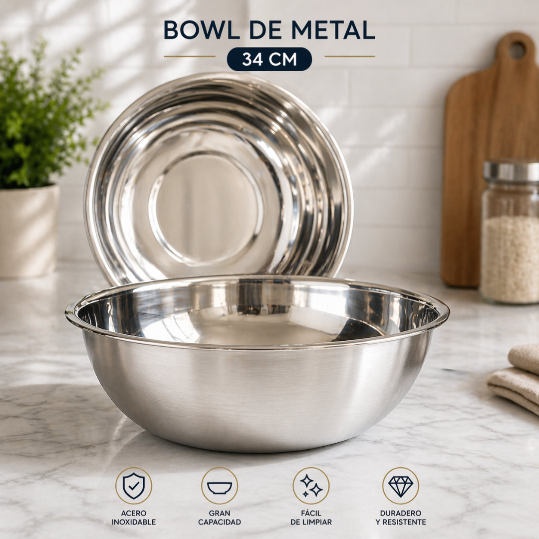 Bowl Platón de Acero Inoxidable 34cm FOOTED-34