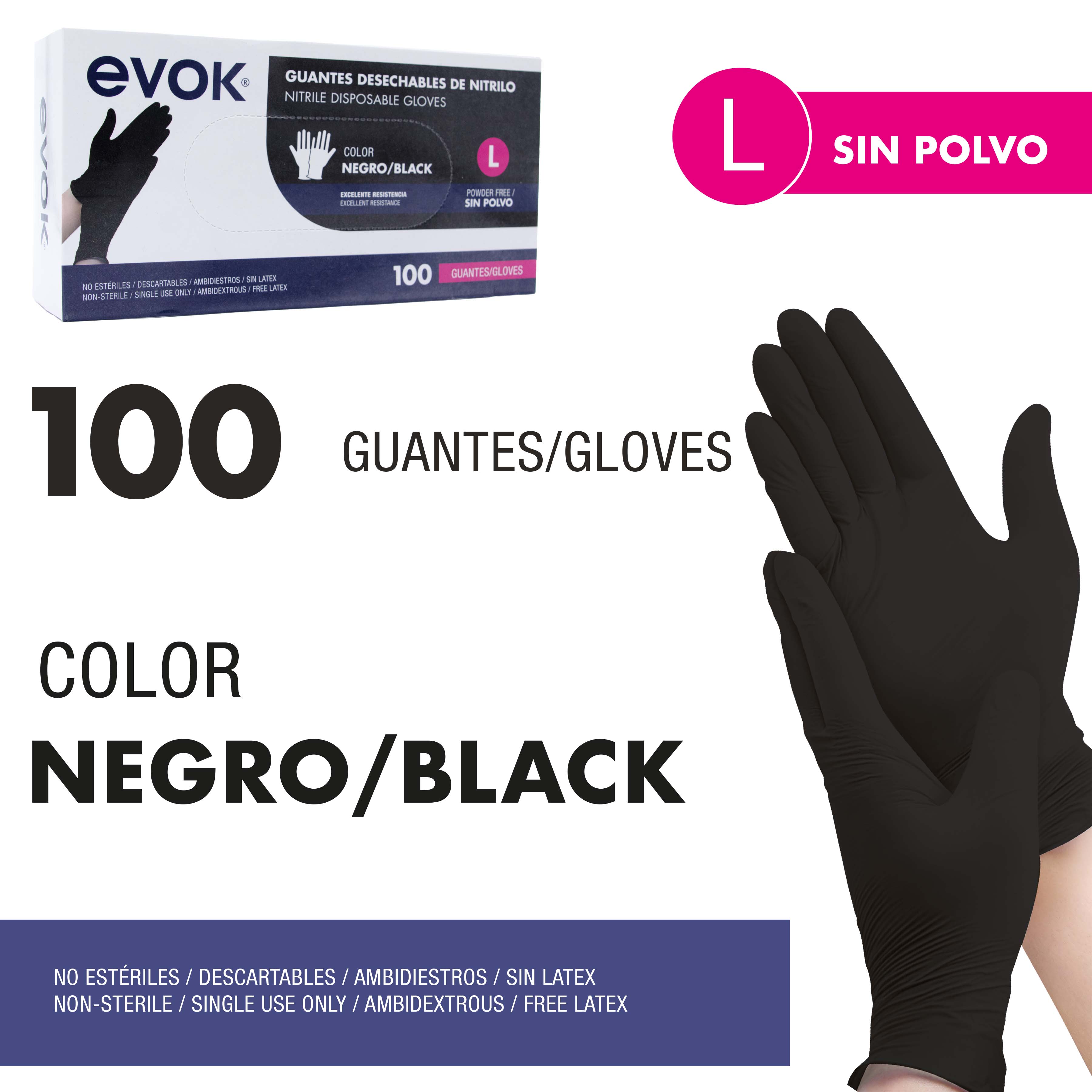 Guantes Desechables de Vinilo 100pcs Tamaño (L) para Cocina EV-NT-L-BK Nitrilo.