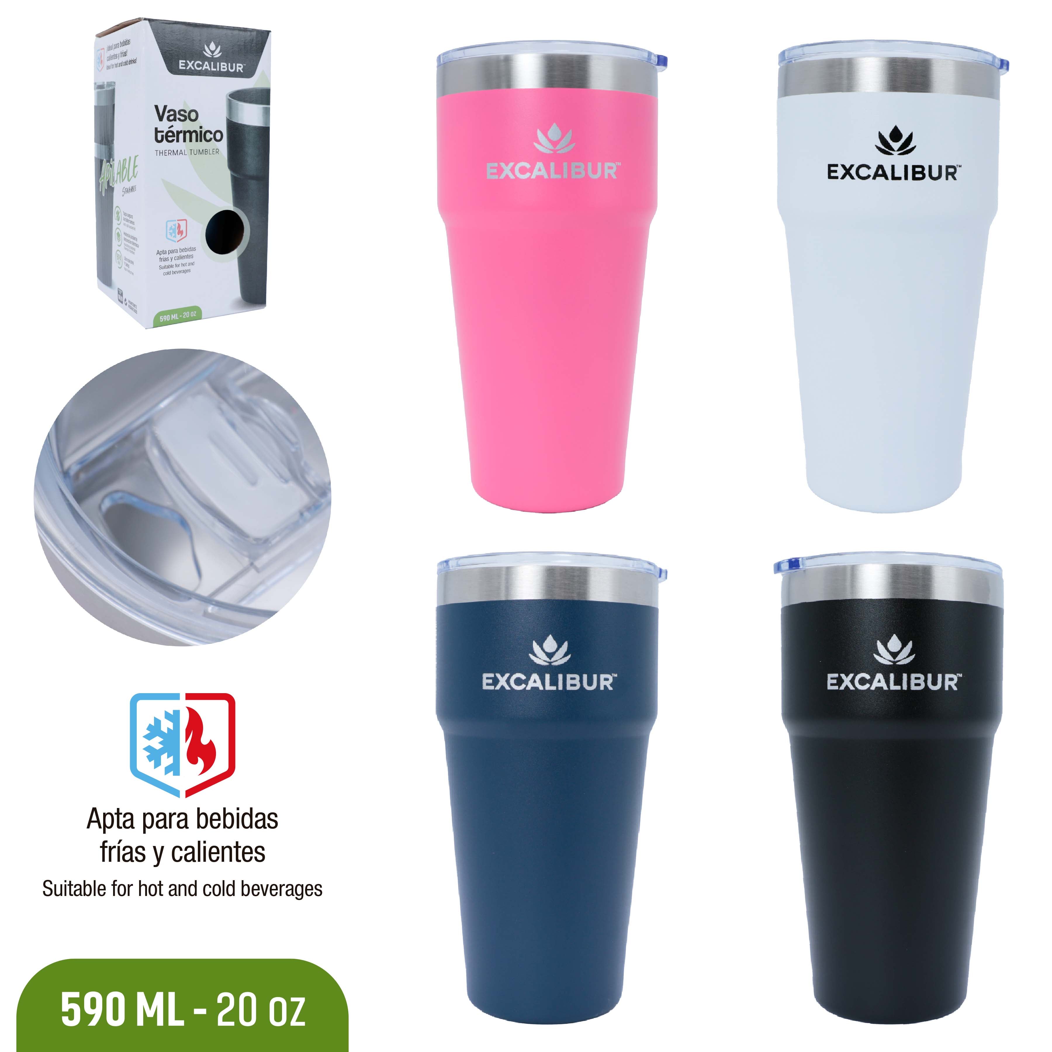 Vaso Térmico Excalibur 590 ml (20 oz) con Tapa | Acero Inoxidable para Bebidas Frías y Calientes | EX-BD25590