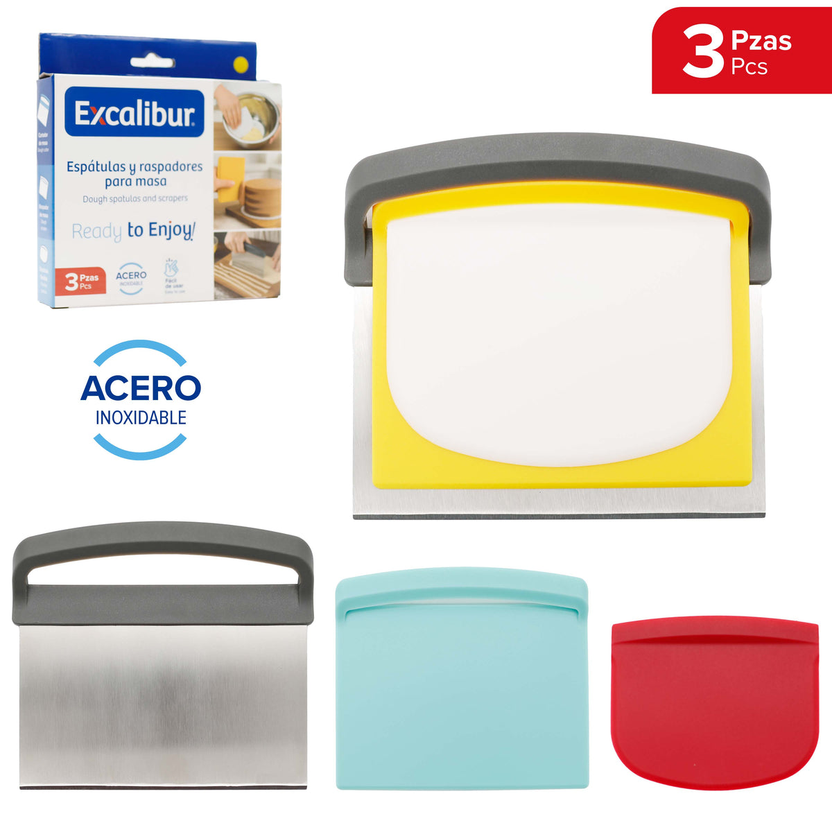 Set de Espátulas y Raspadores para Masa Excalibur de 3 Piezas | Acero Inoxidable | EX-PS25-03