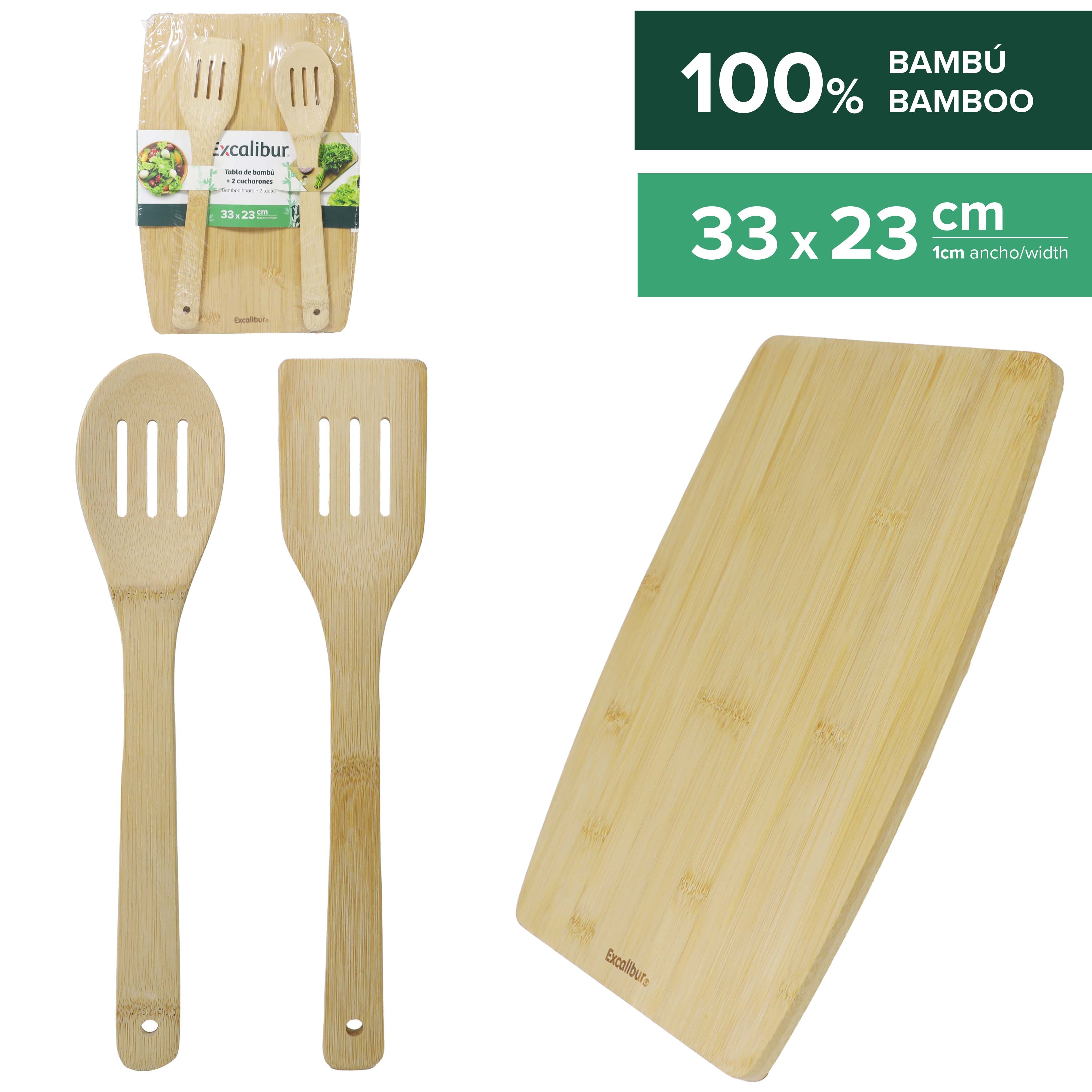Set Utensilios 3 Piezas de Bambú Cucharon + Tabla de Picar 33x23cm Excalibur EX-S01-BM3323-2T EXCALIBUR