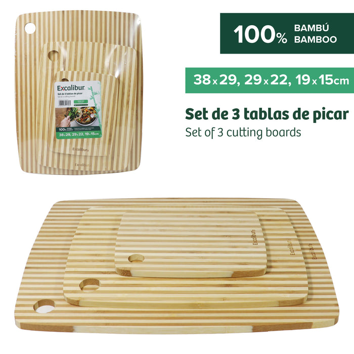 Set de 3 Tablas de Picar de Bambú Excalibur EX-S01-BMT03S