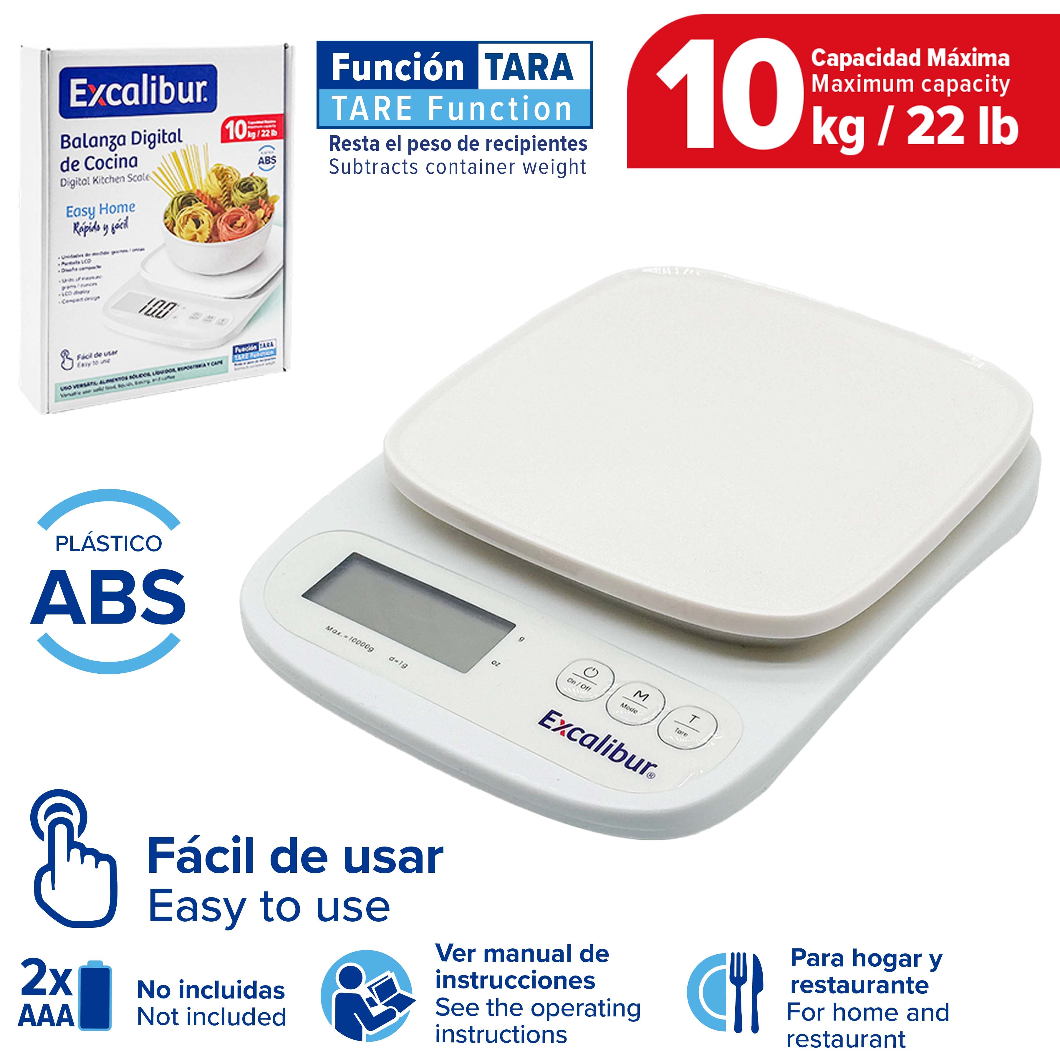 Balanza Digital de 10kg/22lb con Baterías Excalibur EX-SC28