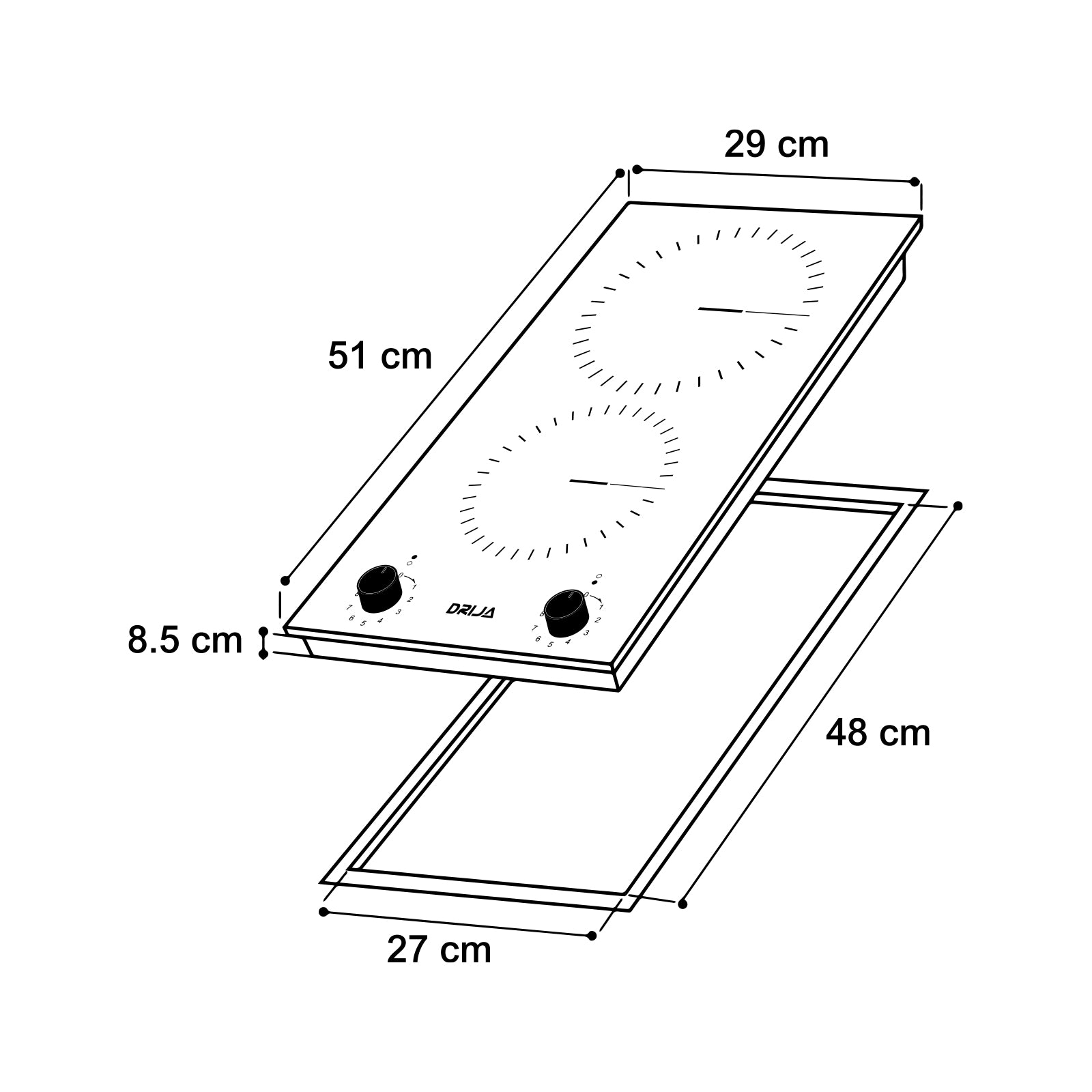 Estufa Empotrable Eléctrica Vitrocerámica Negra 2 Quemadores Bari 30-A Drija