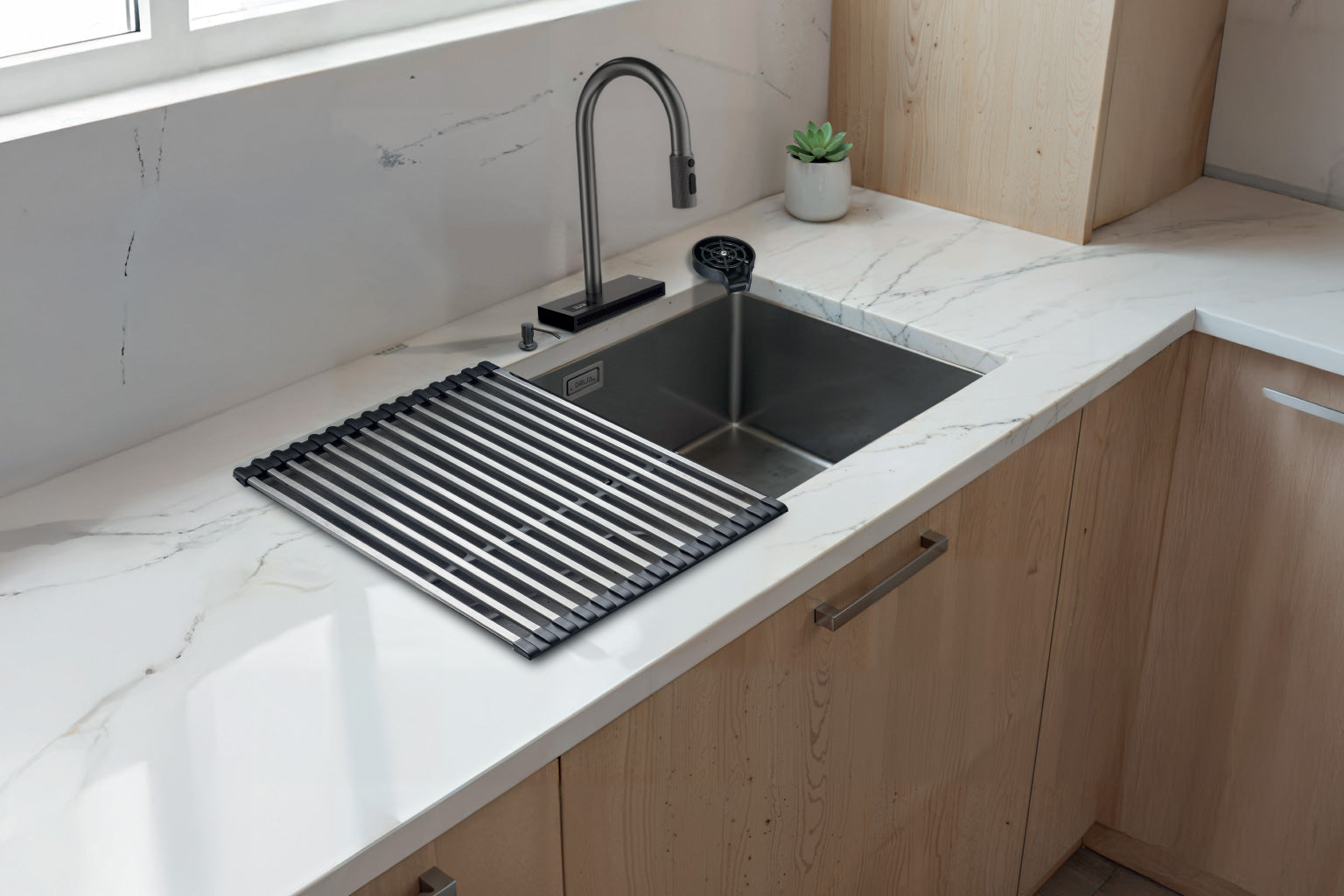 Fregador de Lujo Bajo Tope Acero Inoxidable Satinado 304 Murano 84 Drija