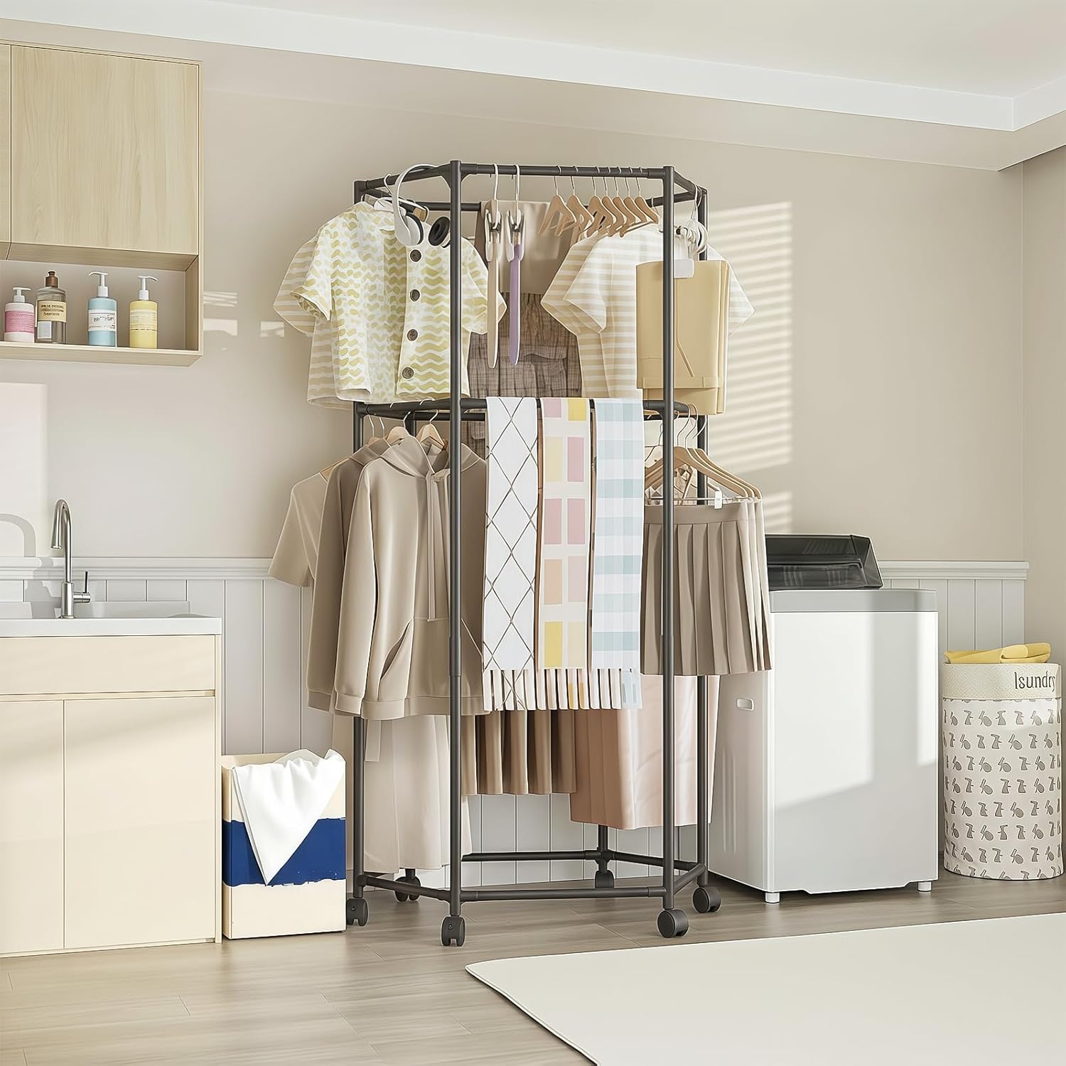 Perchero Tendedero de Ropa Multifuncional Moderno 67x47x168cm FSK10948