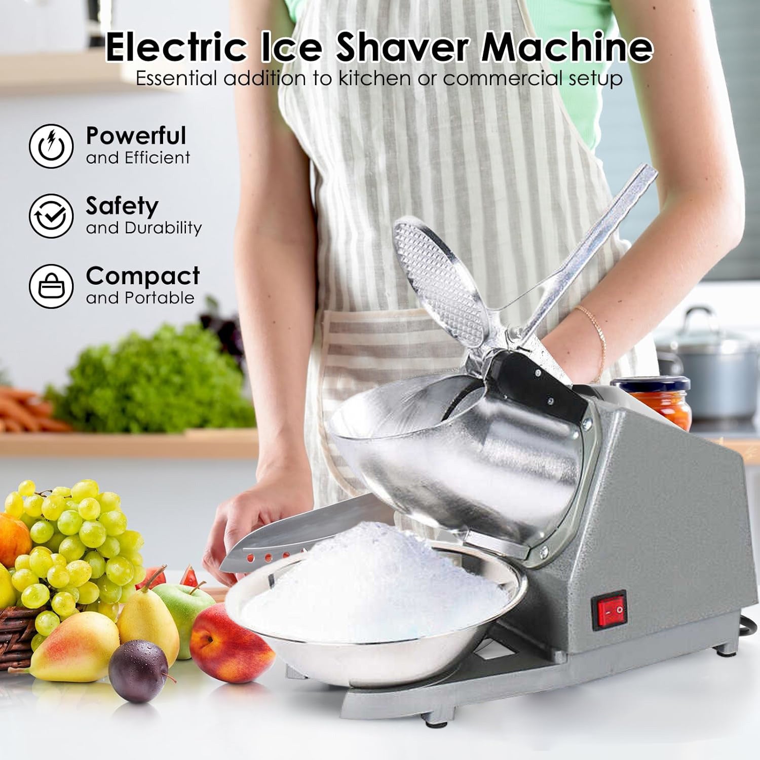 Máquina Trituradora de Hielo Eléctrica para Raspado 300W 97848