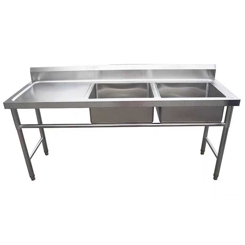 Fregador Industrial de 2 Tinas Izquierda con Mesa Derecha 150x60x80cm en Acero Inoxidable 310105