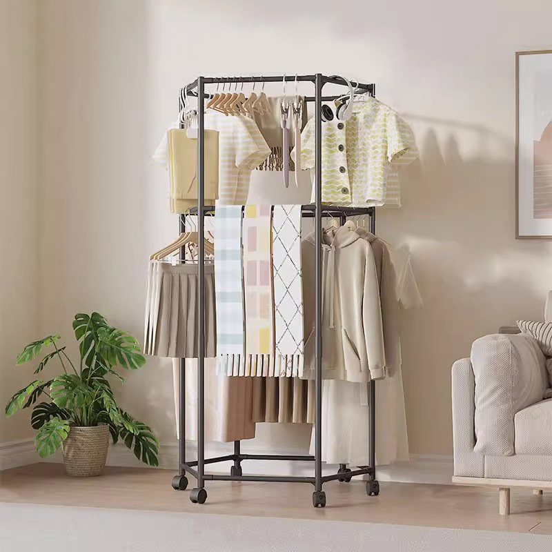 (LLEGANDO 27 DE MARZO) Perchero Tendedero de Ropa Multifuncional Moderno Negro con Rueditas 175x70x36cm FSK10947