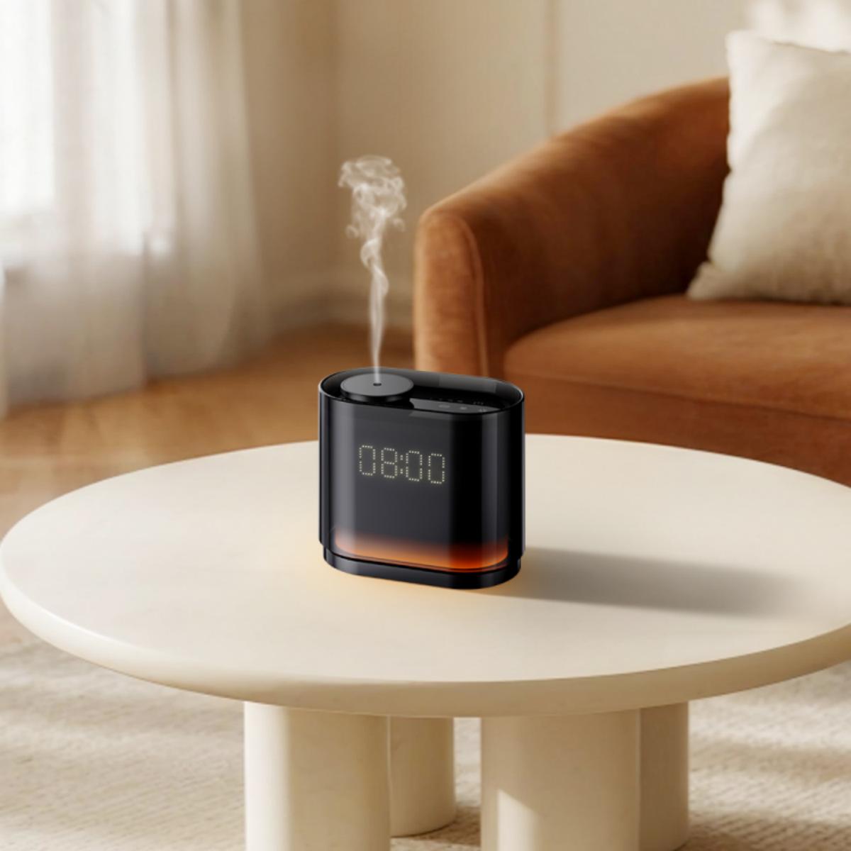 (LLEGANDO 19 DE JUNIO) Difusor de Aromas de Aceites Esenciales 60ml para Área de 50m2 con Reloj Diseño Moderno Negro A-T370