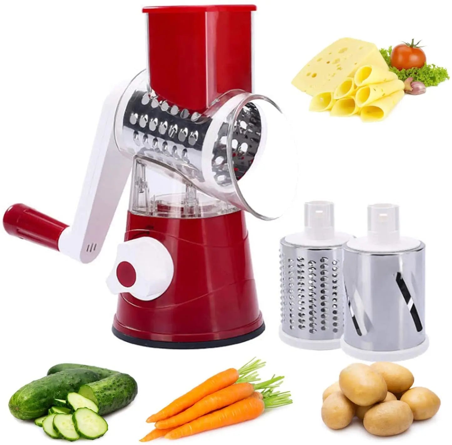 (LLEGANDO 27 DE MARZO) Rallador Manual Giratorio Con 3 Cuchillas Intercambiables Para Cocina. Rebanador Cortador Para Verduras, Frutas Y Más. Rallador Queso. Mandolina. KC10874