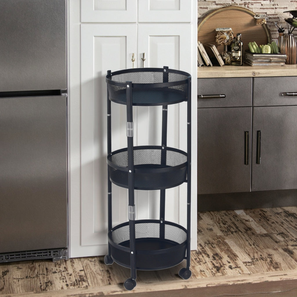 (LLEGANDO 27 DE MARZO) Organizador de Metal Negro para Cocina Multiuso con Rueditas 87cm LHC-9814