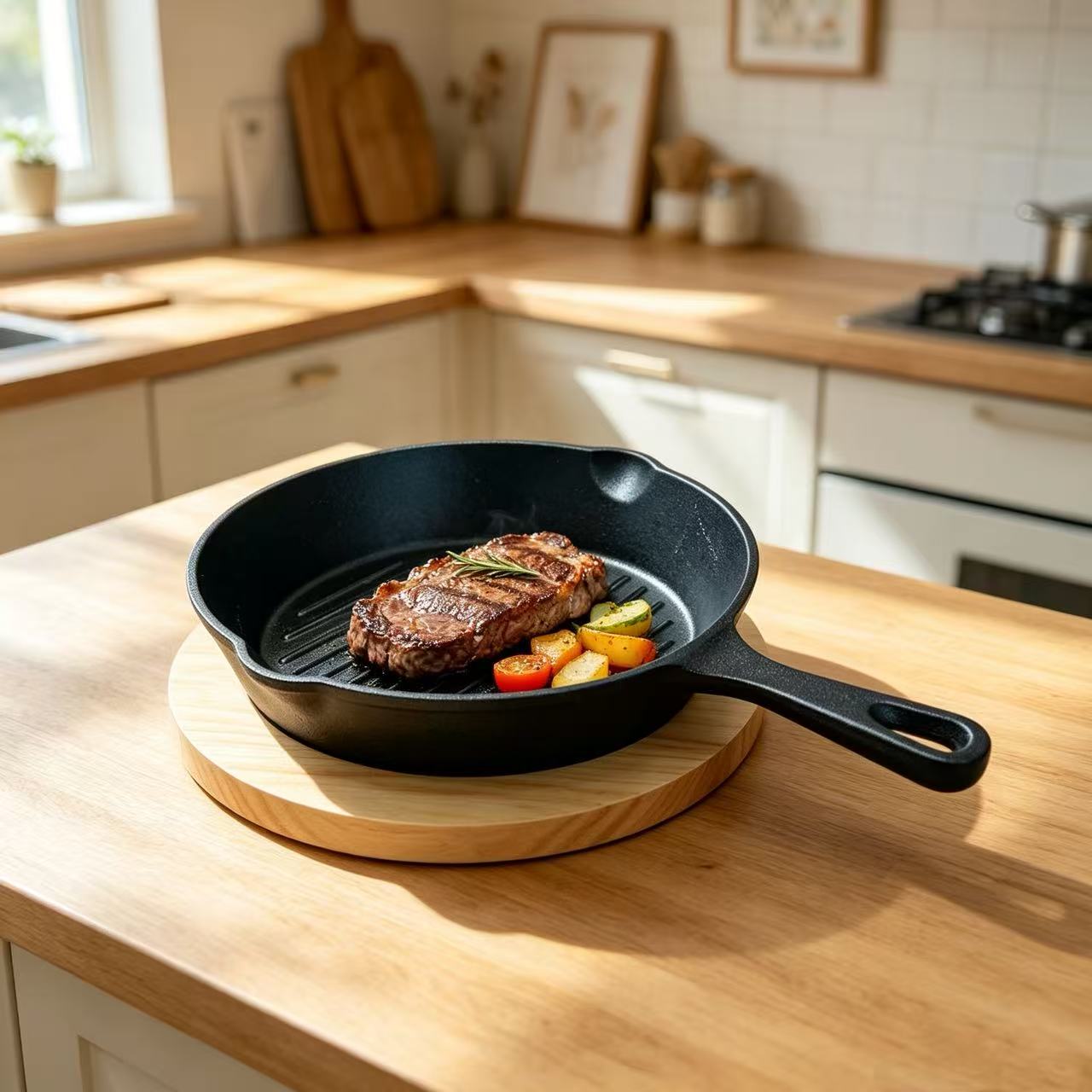 (LLEGANDO 7 DE AGOSTO) Sartén Grill de Hierro Fundido 21 cm, 22 cm y 28 cm | Sartén Parrilla para Estufa, Horno y BBQ | 41500 | 41501 | 41503