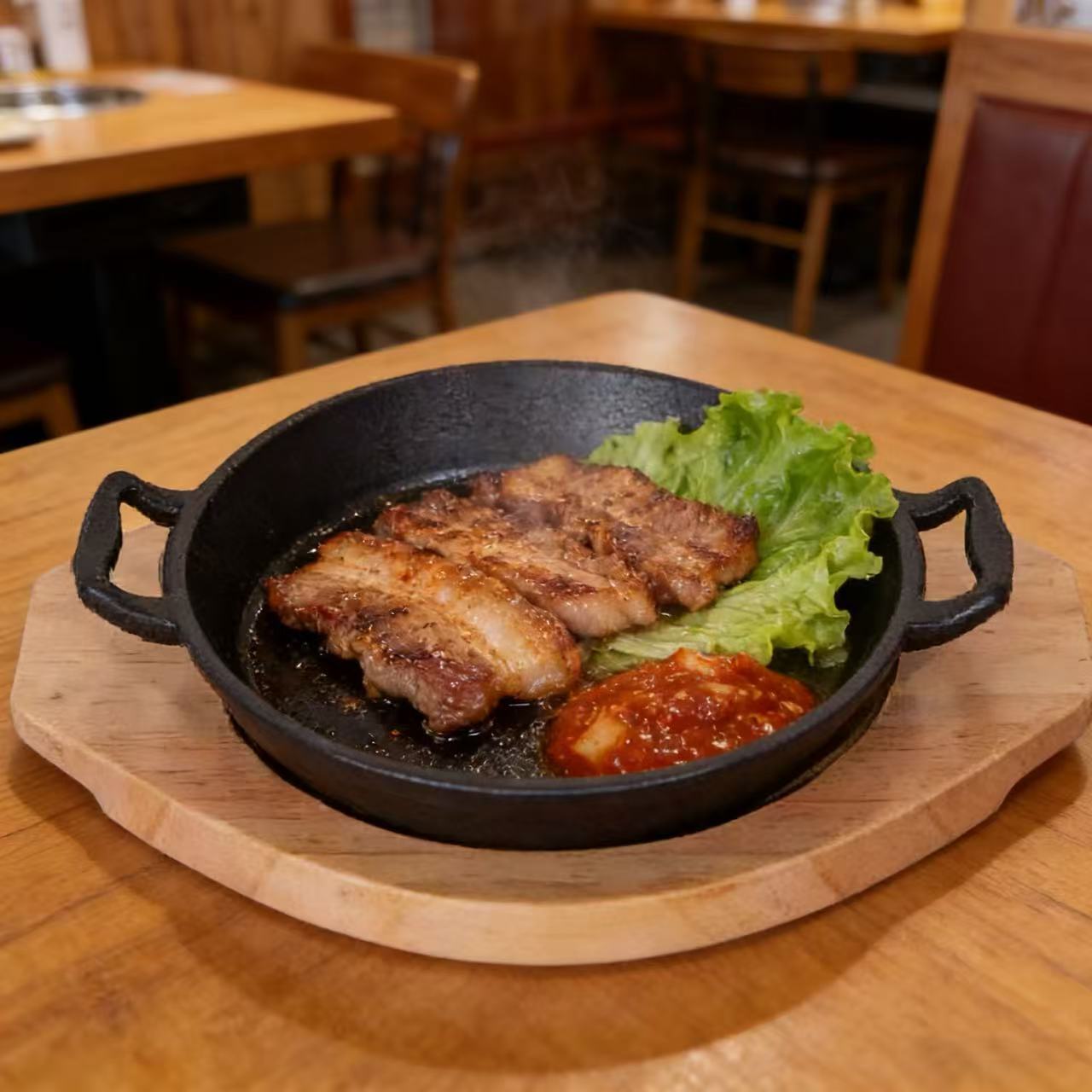 (LLEGANDO 7 DE AGOSTO) Sartén Bandeja Cacerola Redondo de Hierro Fundido 19 cm con Base de Madera | Para Servir y Cocinar | 41504