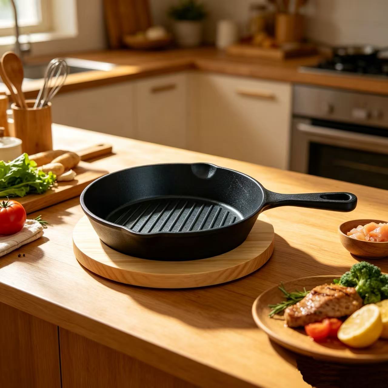 (LLEGANDO 7 DE AGOSTO) Sartén Grill de Hierro Fundido 21 cm, 22 cm y 28 cm | Sartén Parrilla para Estufa, Horno y BBQ | 41500 | 41501 | 41503