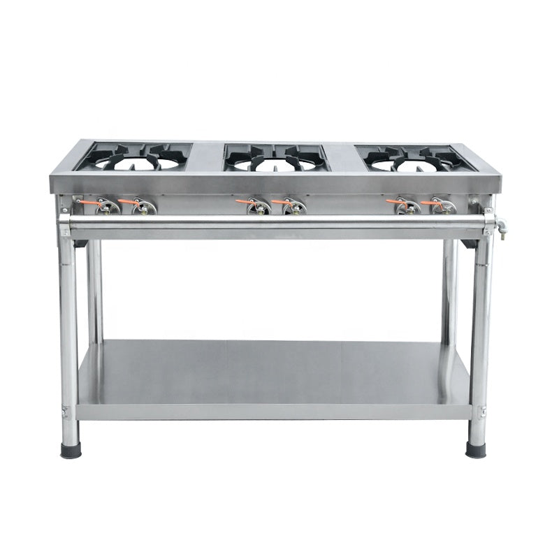 (LLEGANDO 10 DE JULIO) Estufa Industrial de 3 Quemadores 2 Llaves a Gas Quemadores de Hierro Colado Estructura Acero Inoxidable 120cm FS-1200L
