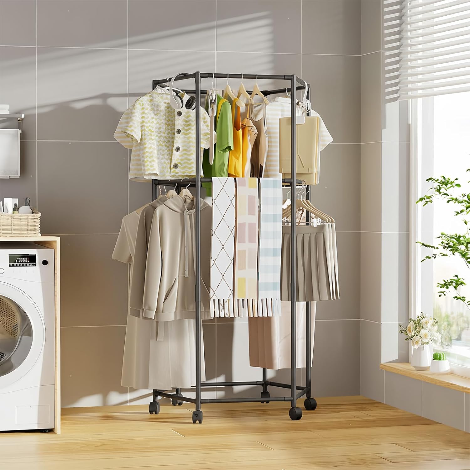Perchero Tendedero de Ropa Multifuncional Moderno 67x47x168cm FSK10948