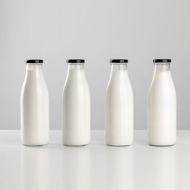 Botella de Vidrio 1000 ml con Tapa Negra para Leche, Agua y Jugos AJ-12594