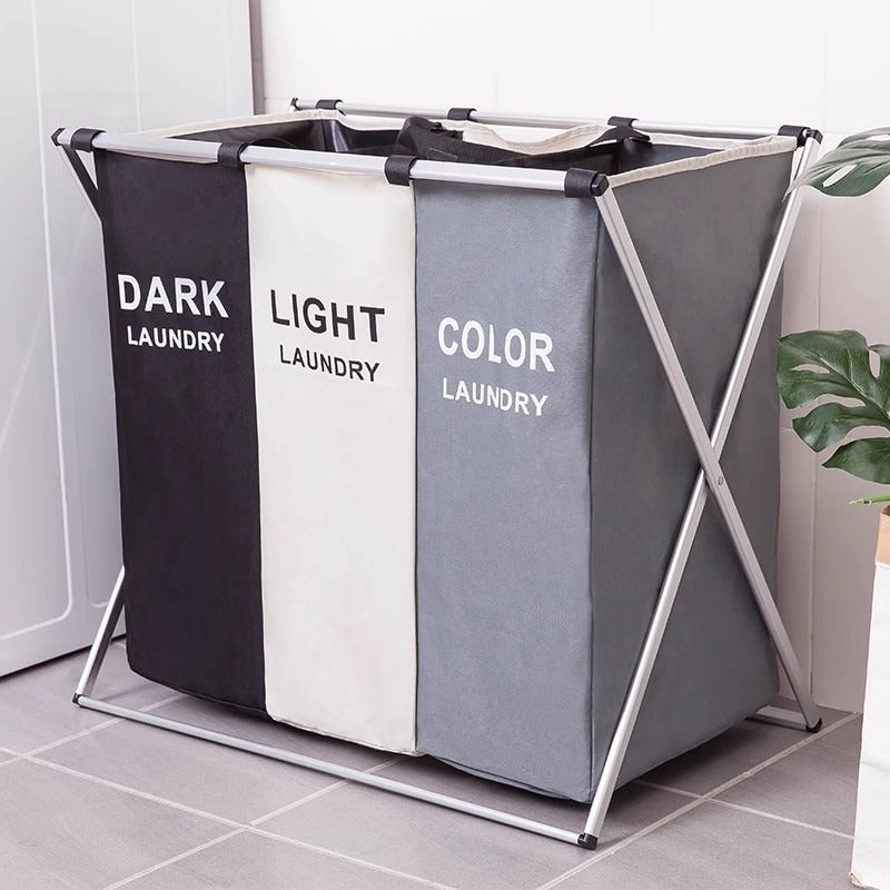 Cestos De Ropa Sucia Plegable. Canasta Clasificador De Lavandería Para Ropa De 3 Secciones (Negro Y Blanco). Para Baño O Lavanderia AB1310 Selecto