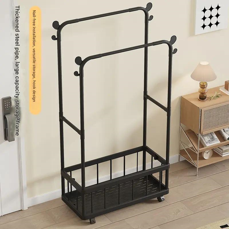 (LLEGANDO 27 DE MARZO) Perchero Tendedero de Ropa Multifuncional Moderno Negro con Rueditas 71x61x29.3cm FSK10945