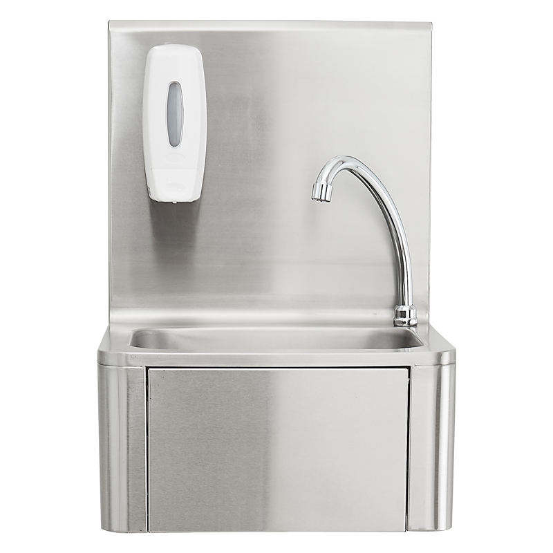 Lavamanos Fregador Comercial Industrial de Pared en Acero Inoxidable – 40×33×57cm con Grifo con Dispensador de Jabón y Salpicadero 311101
