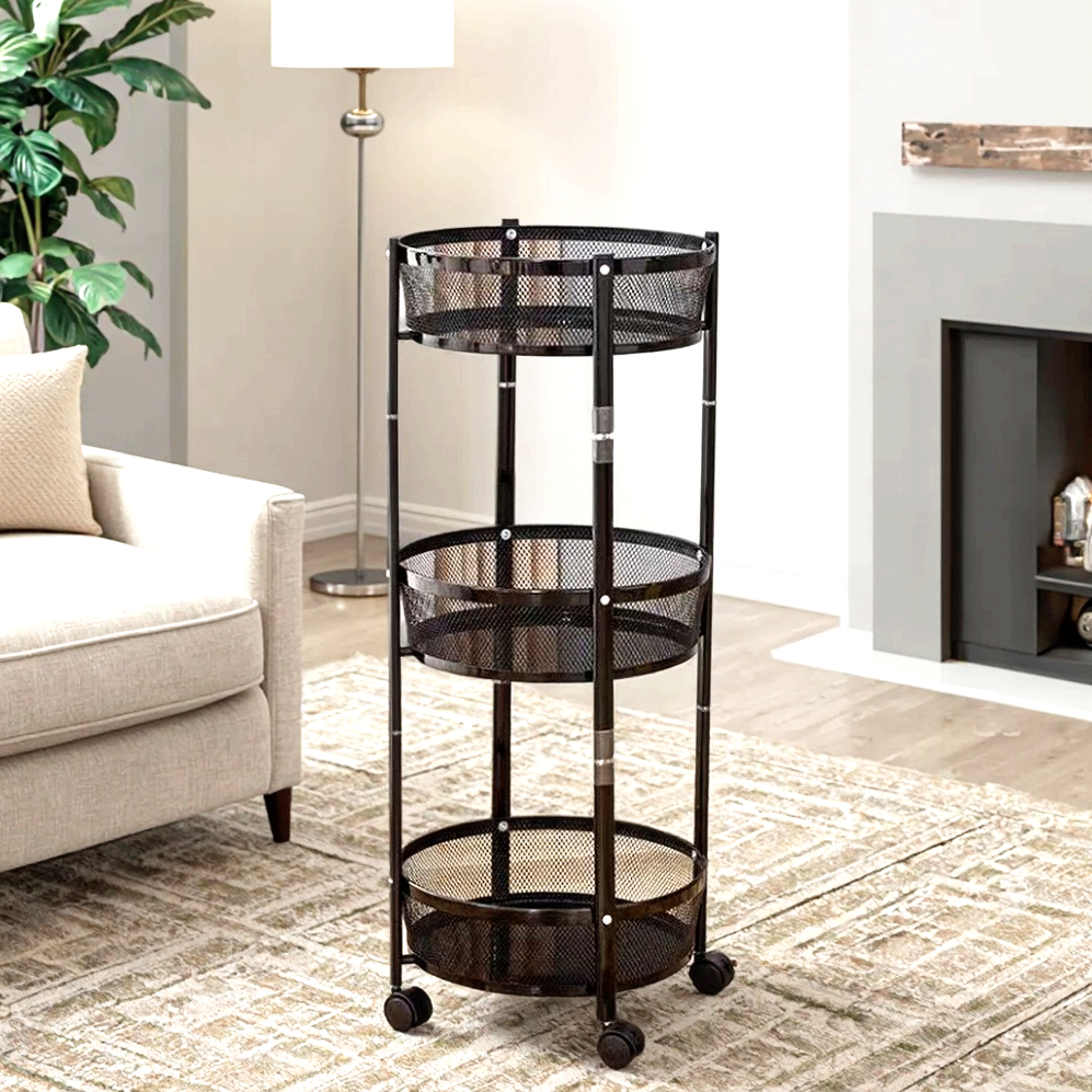 (LLEGANDO 27 DE MARZO) Organizador de Metal Negro para Cocina Multiuso con Rueditas 87cm LHC-9814