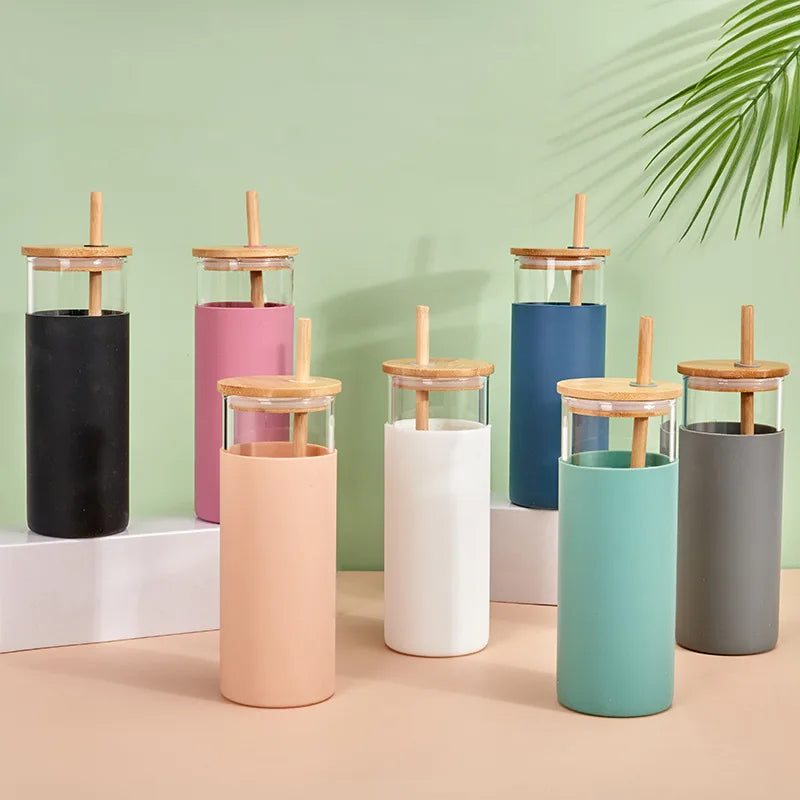 Vaso de Vidrio con Tapa y Carrizo 600ml 86428