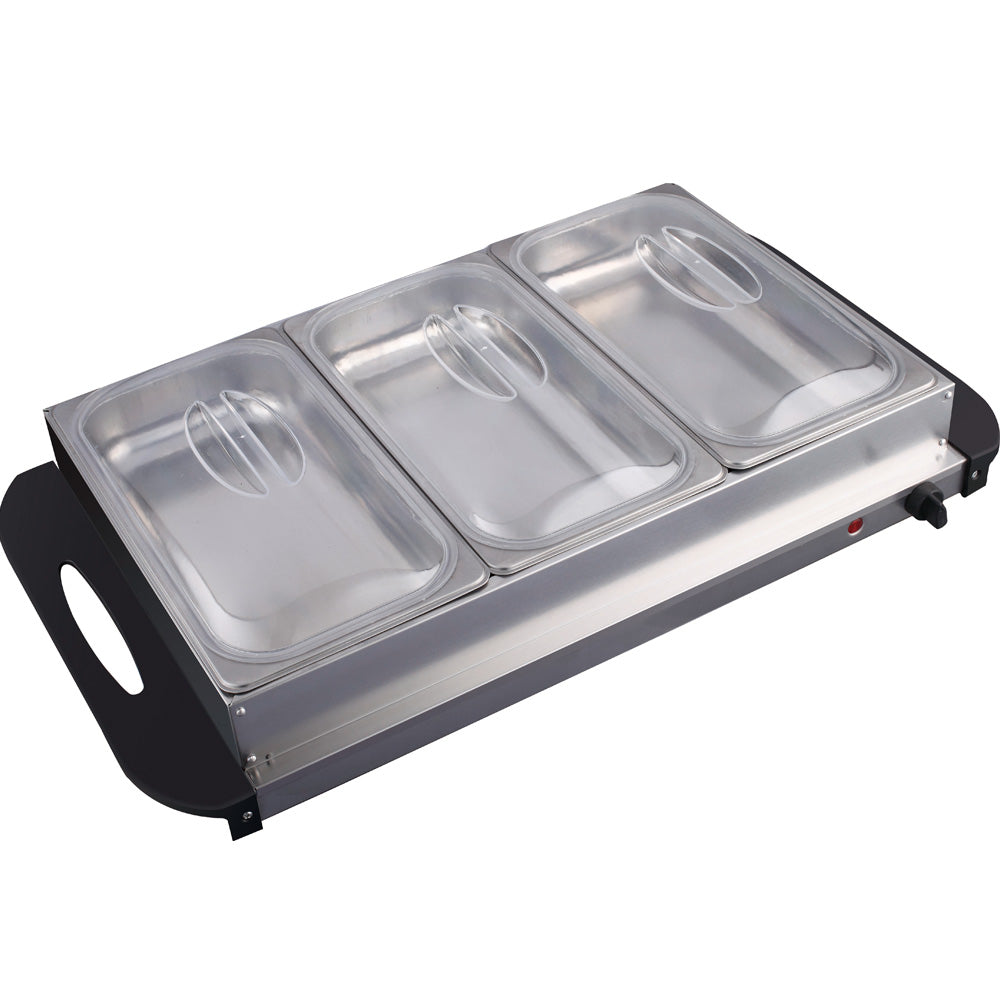 (LLEGANDO 28 DE ENERO) Chafing Dish con Placa Calefactora Eléctrico 3 Compartimentos HVB-300 Buffet.