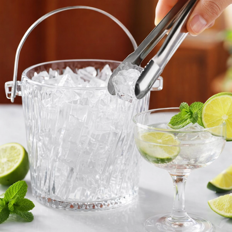 Cubitera Cubeta de Acrílico Transparente con Asa para Hielo | Balde para Hielo con Diseño Elegante | 41255