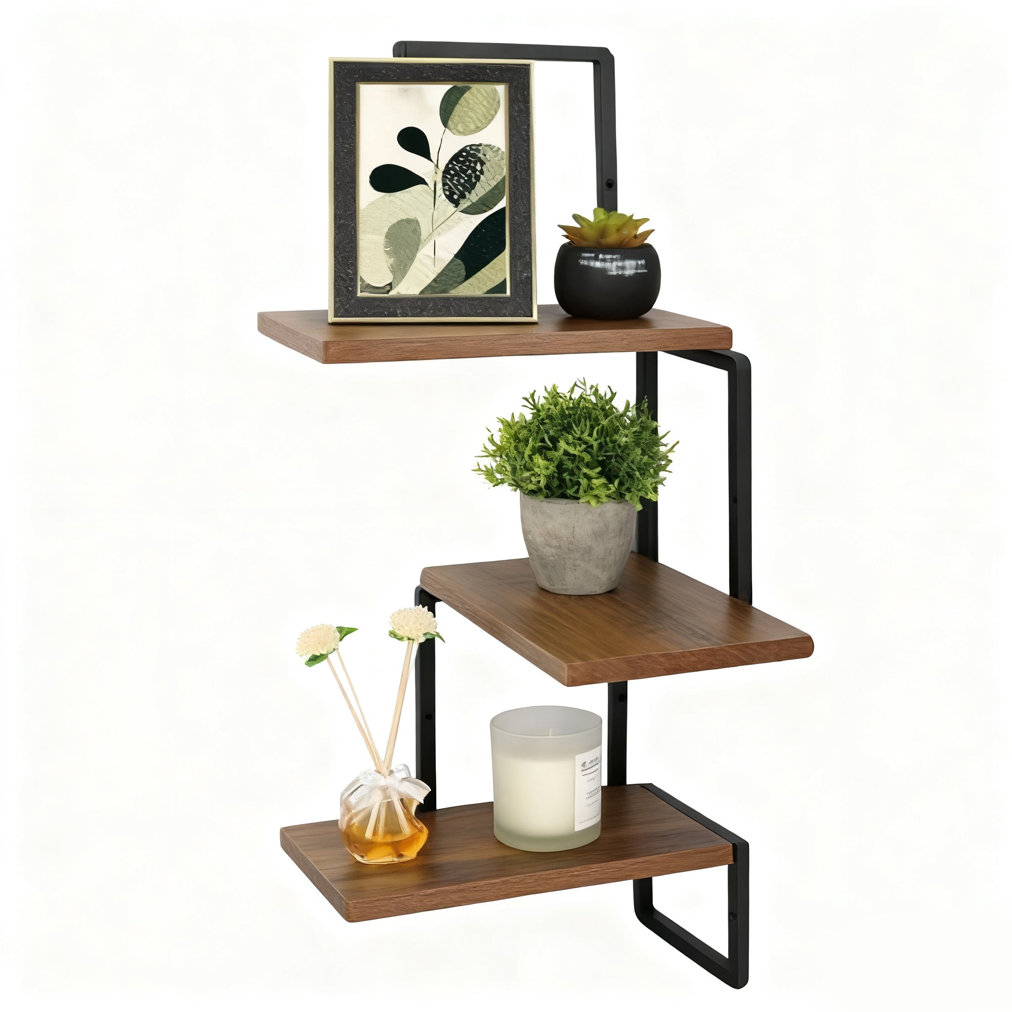 (LLEGANDO 7 DE AGOSTO) Estantería Decorativa de Pared de 3 Niveles | Repisa Flotante con Estructura Metálica | 30 × 30 × 70 cm | STUDIO-1010