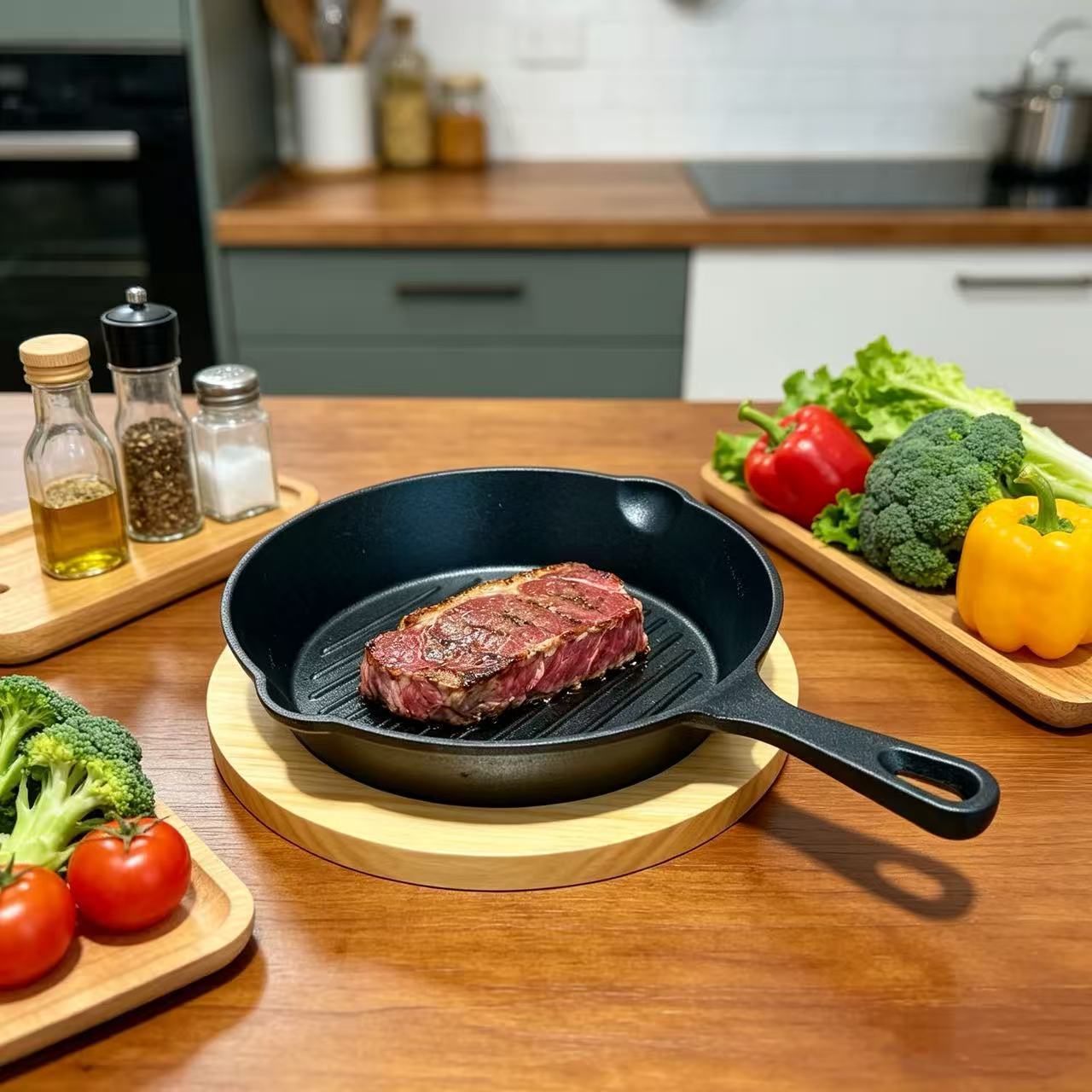 (LLEGANDO 7 DE AGOSTO) Sartén Grill de Hierro Fundido 21 cm, 22 cm y 28 cm | Sartén Parrilla para Estufa, Horno y BBQ | 41500 | 41501 | 41503