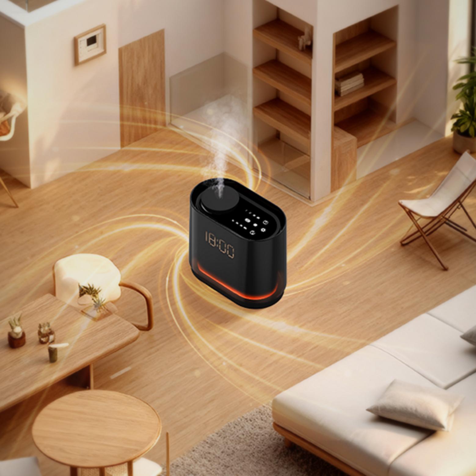 (LLEGANDO 19 DE JUNIO) Difusor de Aromas de Aceites Esenciales 60ml para Área de 50m2 con Reloj Diseño Moderno Negro A-T370