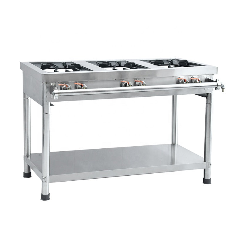 (LLEGANDO 10 DE JULIO) Estufa Industrial de 3 Quemadores 2 Llaves a Gas Quemadores de Hierro Colado Estructura Acero Inoxidable 120cm FS-1200L