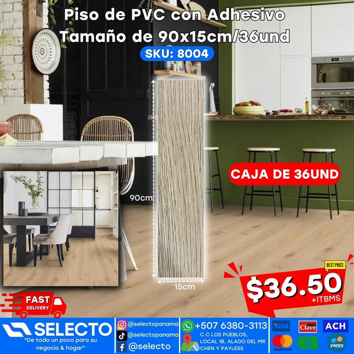 Piso de PVC con Adhesivo 90x15cm/36und 8004