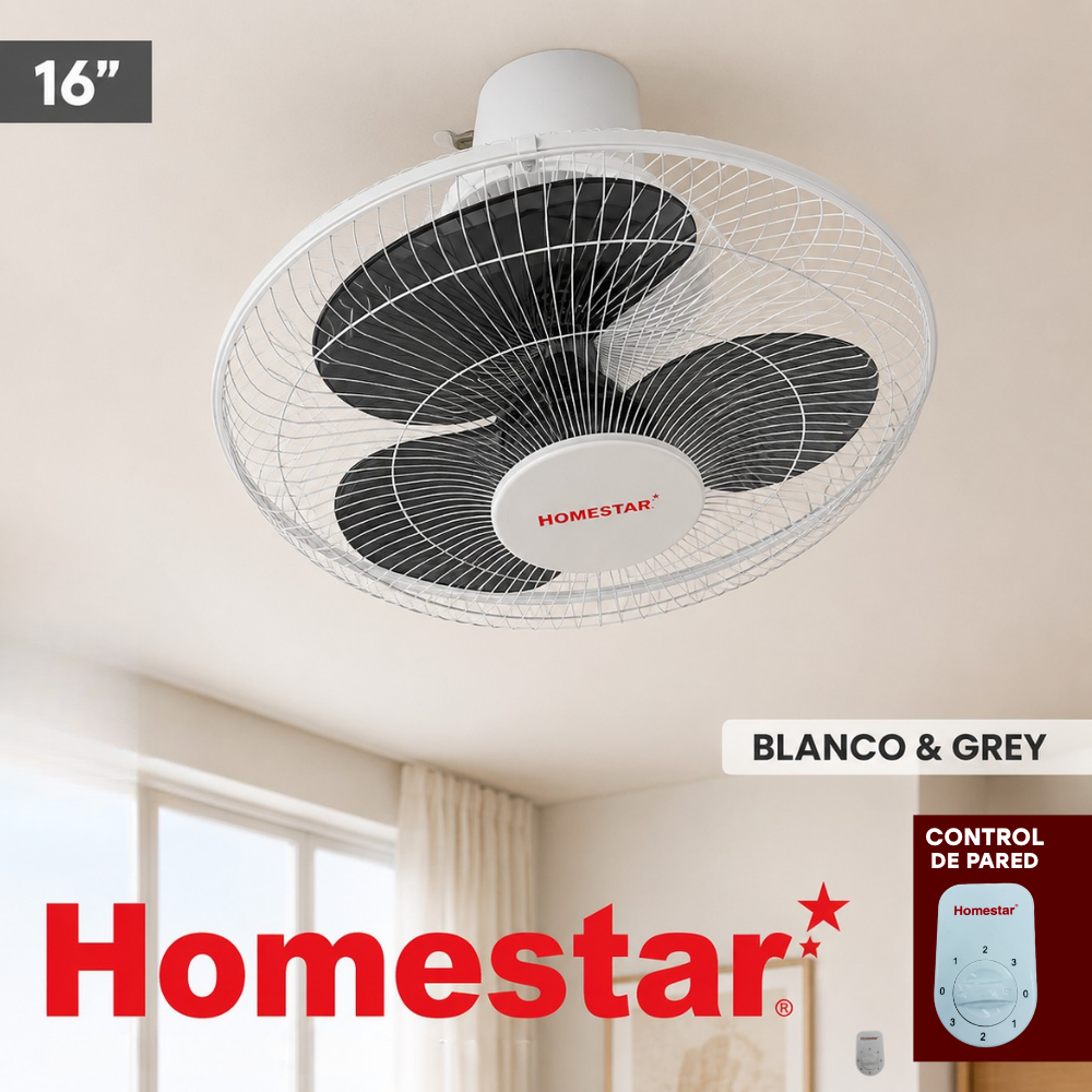 Ventilador Abanico de Techo 16" Blanco y Gris | HS-FD-A-GREY