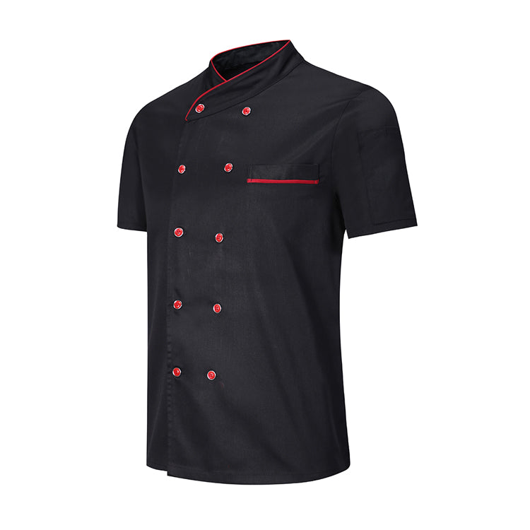 (LLEGANDO 11 DE MAYO) Uniforme Camisa Chaqueta de Chef Cocinero Estilo Filipina Manga Corta Negro Unisex 4 Tallas Disponibles 902101/9002102/902103/902104