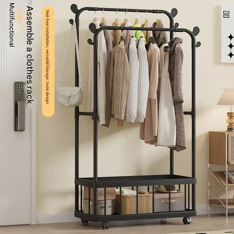 (LLEGANDO 27 DE MARZO) Perchero Tendedero de Ropa Multifuncional Moderno Negro con Rueditas 71x61x29.3cm FSK10945